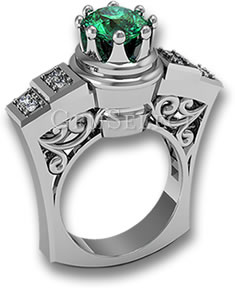 Серебряное изумрудное кольцо с белыми бриллиантами