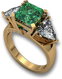 Обручальное кольцо с тремя камнями, изумрудом и бриллиантом