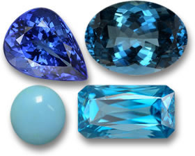 Камни декабря: бирюза, танзанит, голубой топаз и голубой циркон.