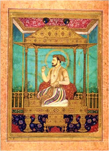Художественное изображение Шаха Джахана на павлиньем троне