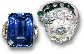 Украденное кольцо Шэрон Осборн с голубым сапфиром и обручальное кольцо с восстановленным бриллиантом Тиффани