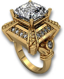 Обручальное кольцо из желтого золота с белым драгоценным камнем