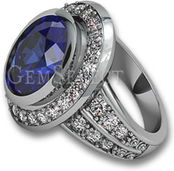 Обручальное кольцо с синим сапфиром и ореолом