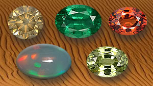 Драгоценные камни пустыни: алмаз, изумруд, спессартин, опал и демантоидный гранат.