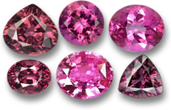 Ярко-розовые драгоценные камни: циркон, турмалин, мистический топаз, родолит, гранат, сапфир и шпинель.