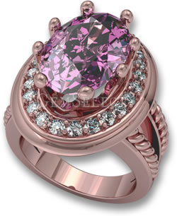 Кольцо Halo из розового золота с розовым сапфиром в центре и белыми сапфировыми камнями