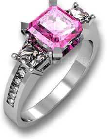 Обручальное кольцо с розовым сапфиром и тремя камнями