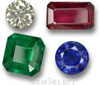 The Традиционные четыре драгоценных камня - алмаз, рубин, изумруд и сапфир