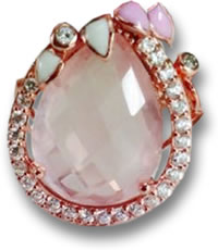 Кольцо из розового золота и розового кварца с розовой и белой эмалью и вставками из белых сапфиров