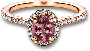 Обручальное кольцо из розового золота с розовым турмалином и белым бриллиантом
