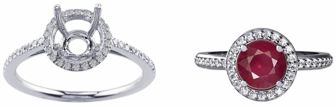 Полу-маунт и кольцо с рубиновым драгоценным камнем - GemSelect - большое изображение