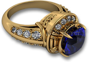 Обручальное кольцо из желтого золота с голубым сапфиром и белым бриллиантом