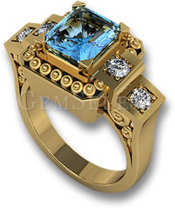 Обручальное кольцо из желтого золота с аквамарином