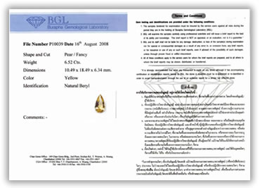 Геммологический сертификат BGL
