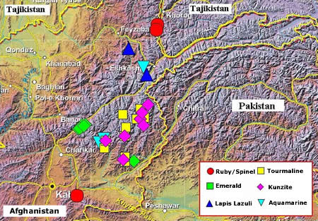 Драгоценные камни из Афганистана - Карта расположения
