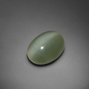 Натуральный зелёный actinolite cat's eye 7,66 карата огранка овал, прозрачный