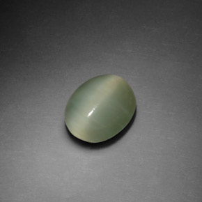Натуральный зелёный actinolite cat's eye 2,37 карата огранка овал, прозрачный