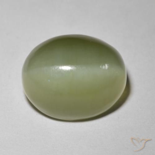 5.80ct Натуральный Землисто-зеленый Актинолит Кошачий Глаз, Овал, Полупрозрачный