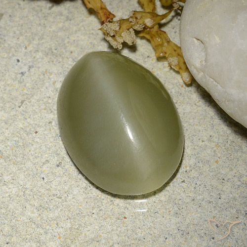 5.88ct Натуральный Желтовато-зеленый Актинолит Кошачий Глаз, Овал, Полупрозрачный
