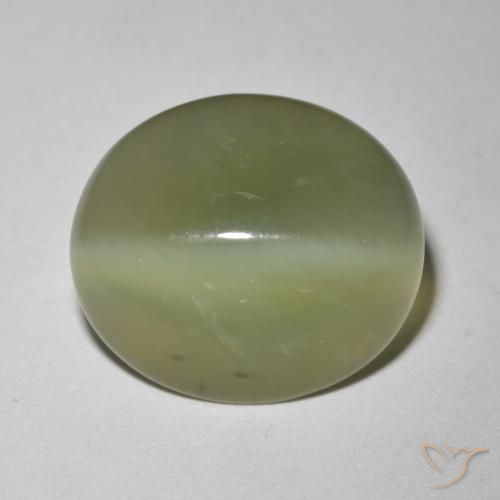 6.09ct Натуральный Армейский Зеленый Актинолит Кошачий Глаз, Овал, Полупрозрачный