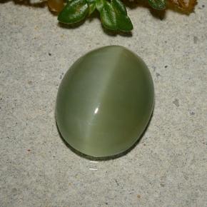 Натуральный зелёный actinolite cat's eye 5,33 карата огранка овал, полупрозрачный