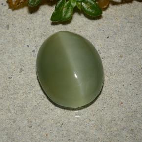 Натуральный зелёный actinolite cat's eye 5,33 карата огранка овал, полупрозрачный