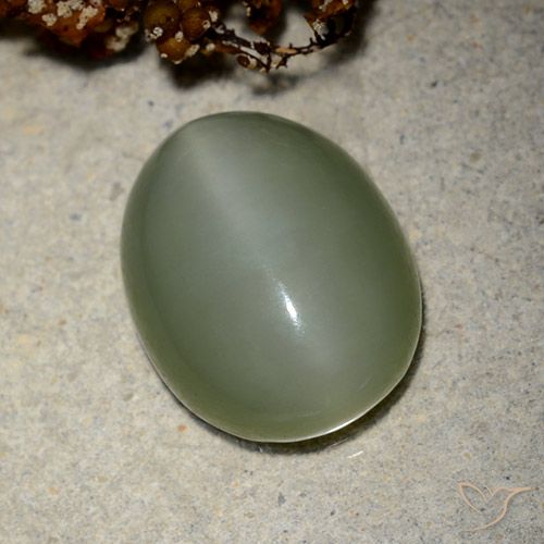 10.66ct Натуральный Средний зеленый Актинолит Кошачий Глаз, Овал, Полупрозрачный