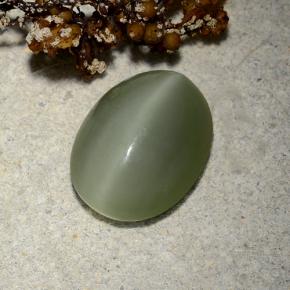 Натуральный зелёный actinolite cat's eye 4,81 карата огранка овал, полупрозрачный