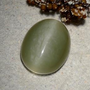 Натуральный зелёный actinolite cat's eye 9,06 карата огранка овал, полупрозрачный