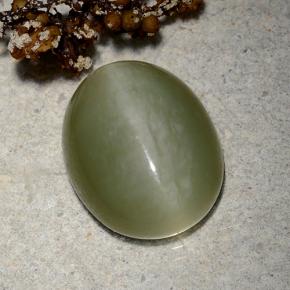 Натуральный зелёный actinolite cat's eye 9,06 карата огранка овал, полупрозрачный