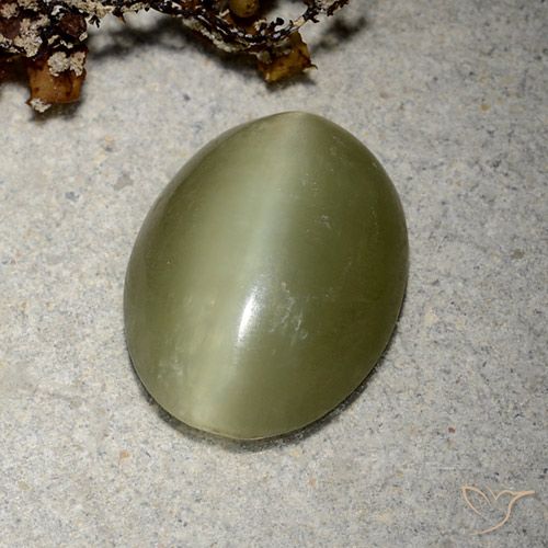 Натуральный зелёный actinolite cat's eye 5,10 карата огранка овал, полупрозрачный