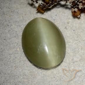 Натуральный зелёный actinolite cat's eye 5,10 карата огранка овал, полупрозрачный