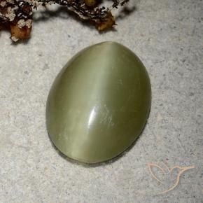 Натуральный зелёный actinolite cat's eye 5,10 карата огранка овал, полупрозрачный