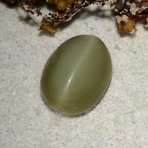 Натуральный зелёный actinolite cat's eye 2,78 карата огранка овал, полупрозрачный