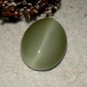 Натуральный зелёный actinolite cat's eye 5,41 карата огранка овал, полупрозрачный