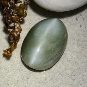 Натуральный зелёный actinolite cat's eye 4,96 карата огранка овал, полупрозрачный