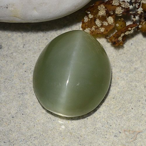 5.93ct Натуральный Землисто-зеленый Актинолит Кошачий Глаз, Овал, Полупрозрачный