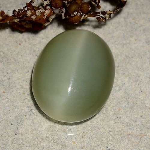 5.10ct Натуральный Желтовато-зеленый Актинолит Кошачий Глаз, Овал, Полупрозрачный