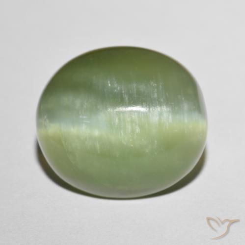 8.75ct Натуральный Бледно-земляной зеленый Актинолит Кошачий Глаз, Овал, Полупрозрачный