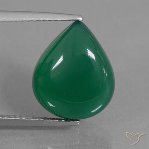 7.09ct Натуральный Средний темно-зеленый Агат, Форма груши, Полупрозрачный