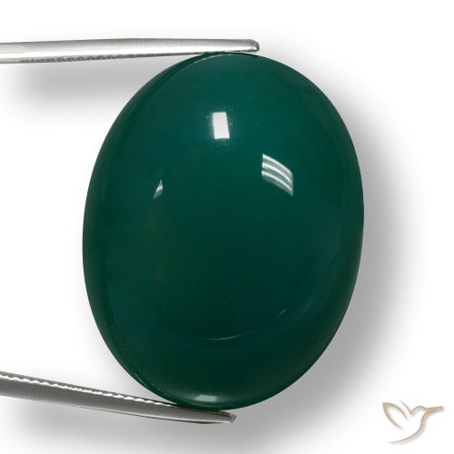 56.95ct Натуральный Темно-зеленый Агат, Овал, Полупрозрачный