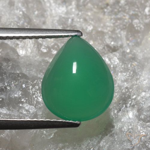 3.01ct Натуральный Теплый зеленый Агат, Форма груши, Полупрозрачный