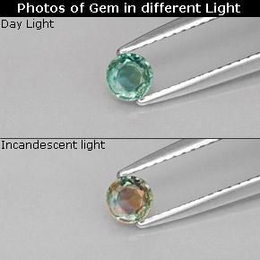 0.27 карата, натуральный Зеленый/Красный Александрит, Огранка Круг, VVS-VS