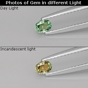 0.20 карата, натуральный Зеленый/Красный Александрит, Огранка Овал, Чистота VS