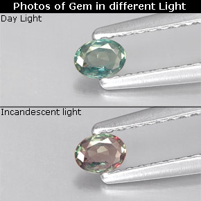 0.12 карата, натуральный Зеленый/Красный Александрит, Огранка Овал, Чистота VS