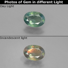 0.55 карата, натуральный Зеленый/Красный Александрит, Огранка Овал, VS-SI