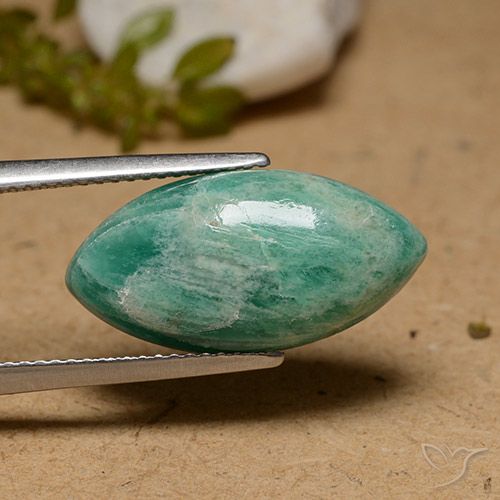 7.57ct Натуральный Прохладный зеленый амазонит, Маркиза, Непрозрачный