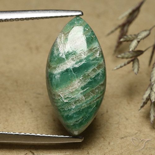 6.79ct Натуральный Прохладный сосново-зеленый амазонит, Маркиза, Непрозрачный