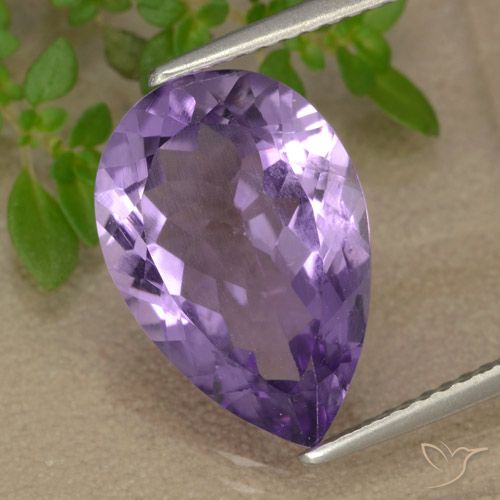 5.04ct Натуральный Средне-светлый пурпурно-фиолетовый Аметист, Форма груши, Чистота VS