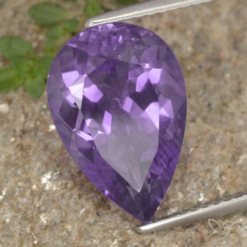5.37ct Натуральный Средний фиолетовый Аметист, Форма груши, Чистота VS
